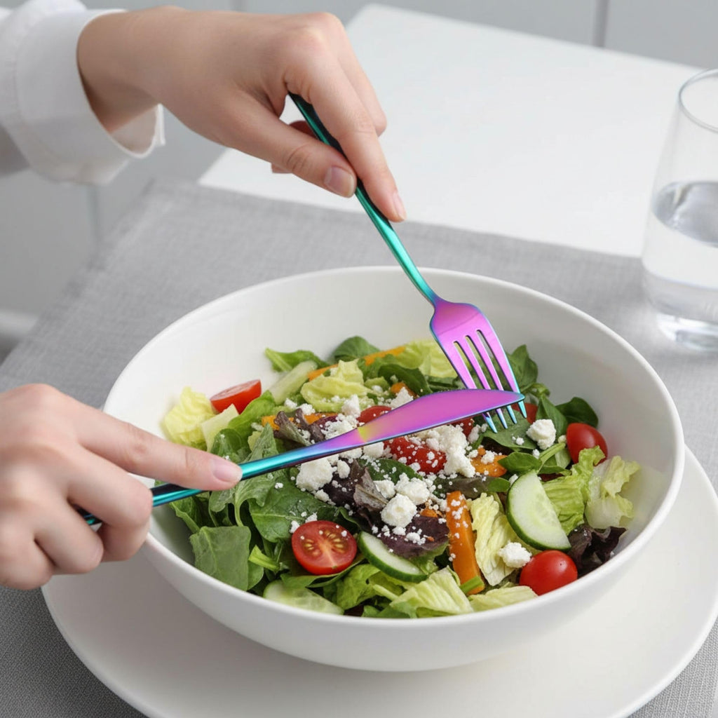 Manishaware Slim Handle Rainbow 25 Pcs Stainless Steel Cutlery Set for Dining Table, Dishwasher Safe Glossy Flatware (5 spoon set+5 forks set+5 Butter knife+5 Dessert Spoon+5 Fruit Fork)
