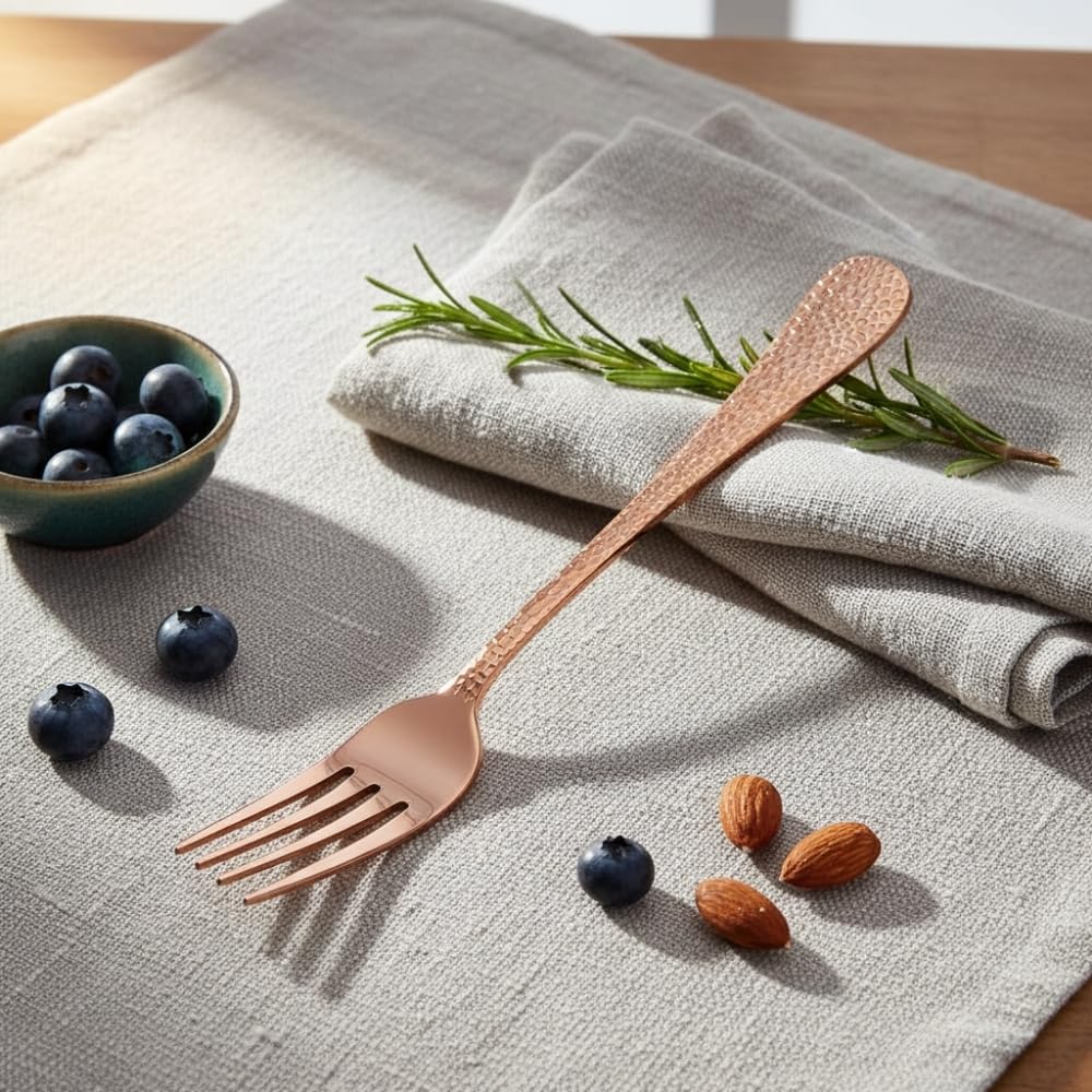 Manishaware 24 Pcs ROSEGOLD Hammered Stainless Dinner Steel Fork set for Kitchen or Dining Table
