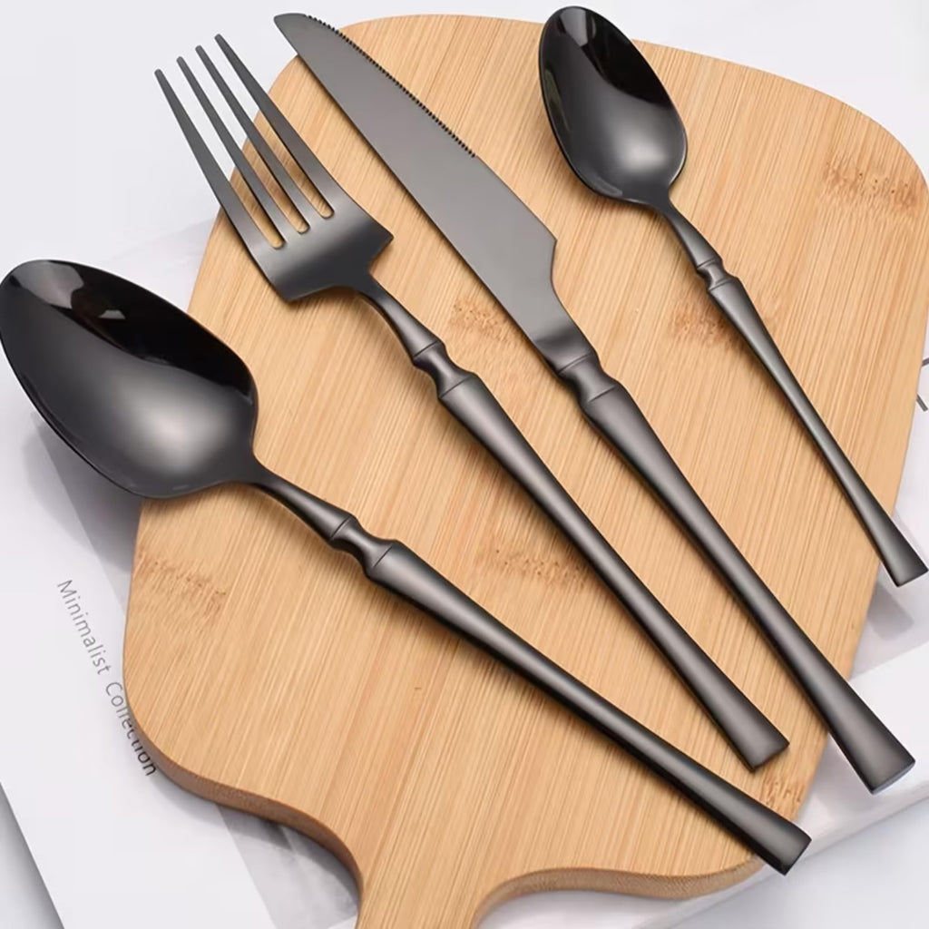 Manishaware Elegant Handle Black 20 Pcs Heavy duty Stainless Steel Cutlery Set for Dining table (5 pcs spoon set+5 pcs forks set+5 pcs Butter knife+5 pcs Dessert Spoon for kitchen)