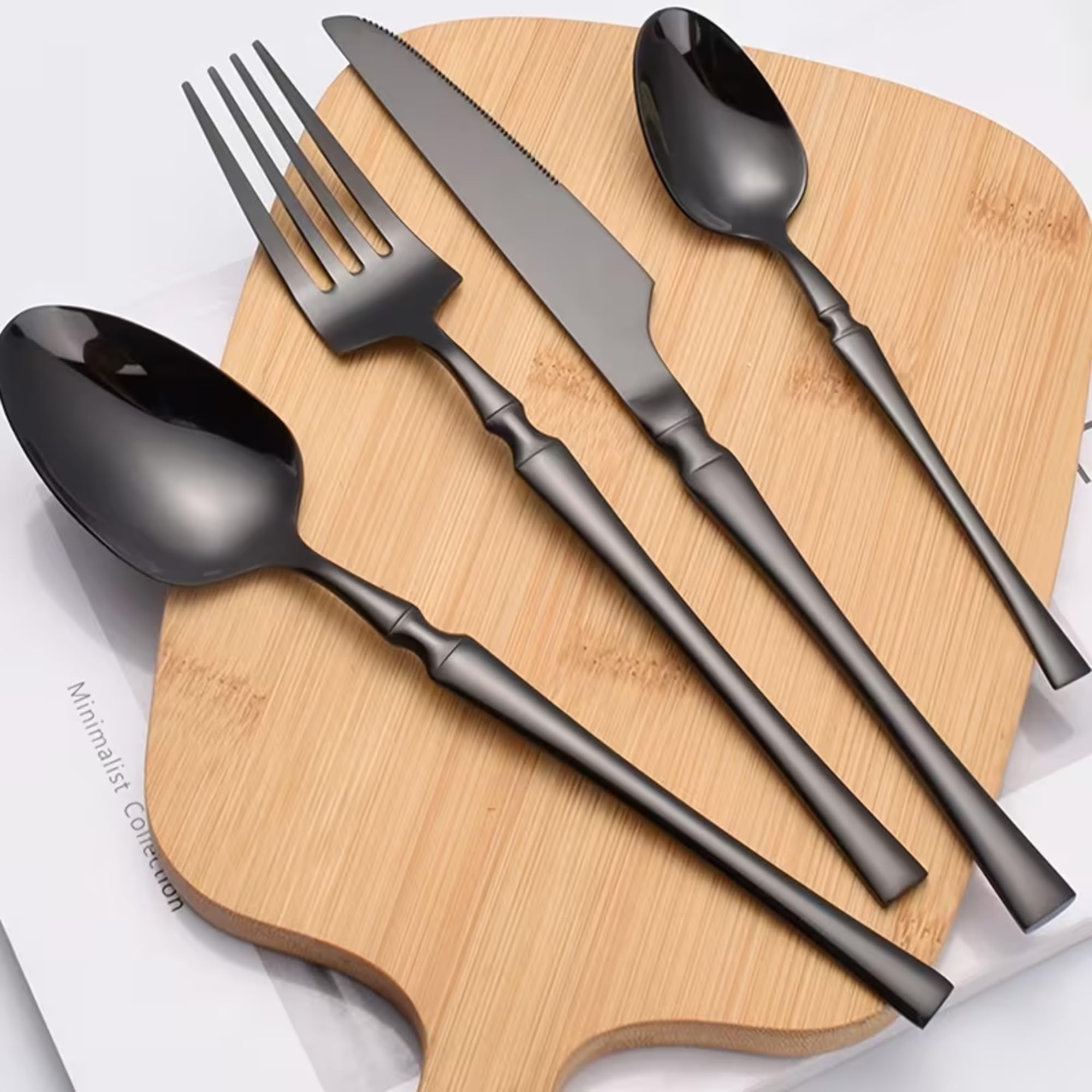 Manishaware Elegant Handle Black 20 Pcs Heavy duty Stainless Steel Cutlery Set for Dining table (5 pcs spoon set+5 pcs forks set+5 pcs Butter knife+5 pcs Dessert Spoon for kitchen)