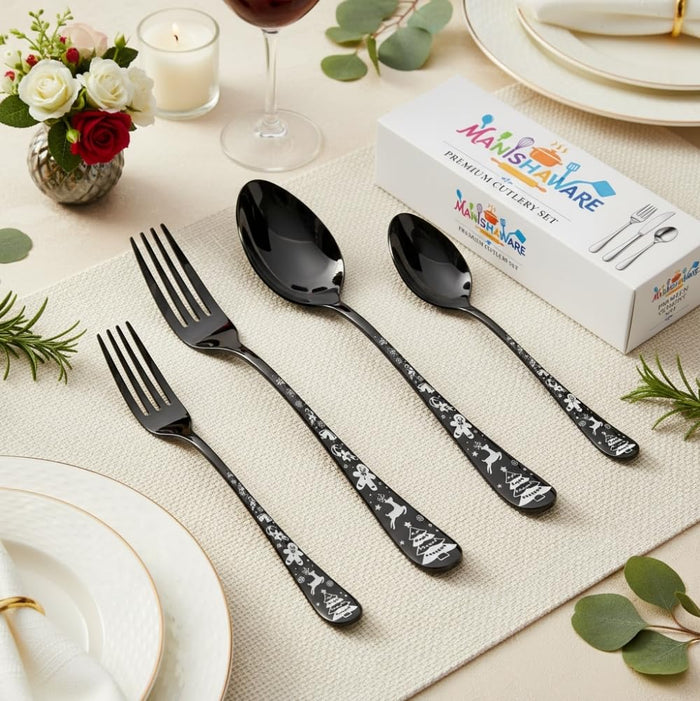 Black Essential Cutlery Set Festive Design