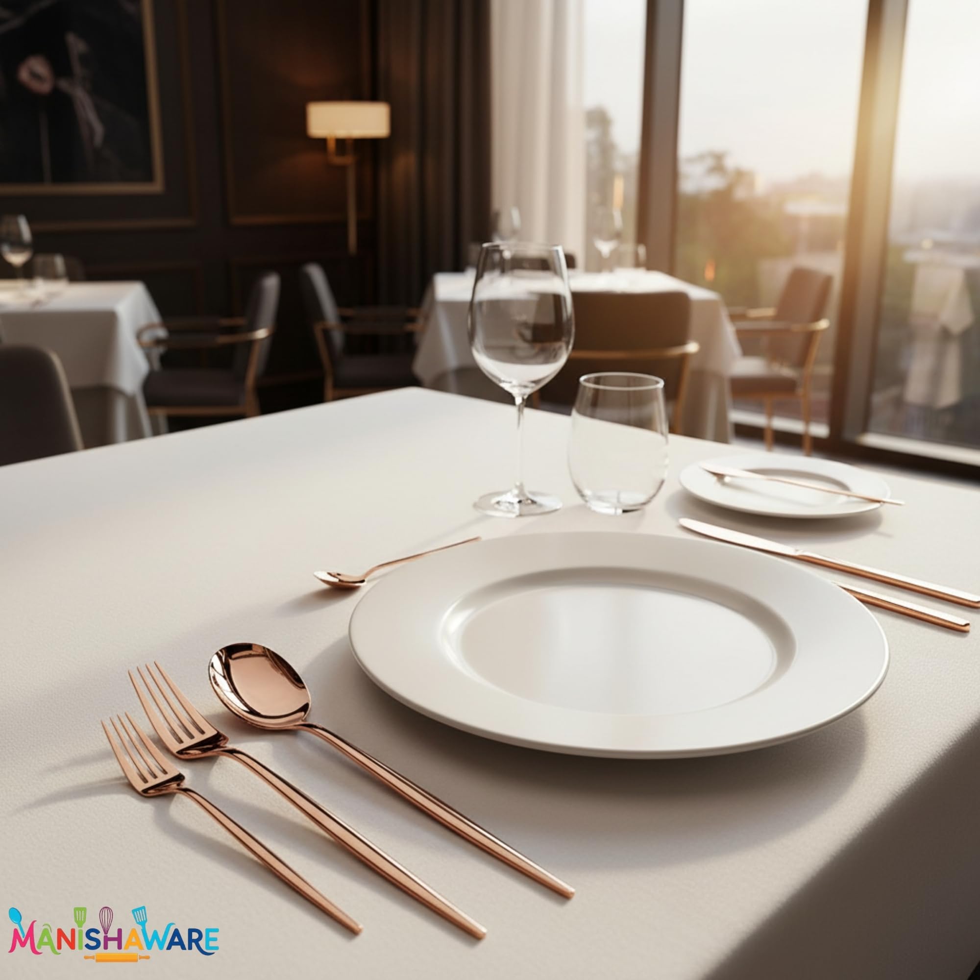 Manishaware Slim Handle Rose Gold 8 Pcs Stainless Steel Cutlery Set for Dining Table, Dishwasher Safe Glossy Flatware (2 spoon set+2 forks set+2 Butter knife+2 Dessert Spoon)