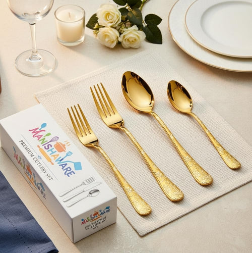 Gold Essential Cutlery Set Floral Design