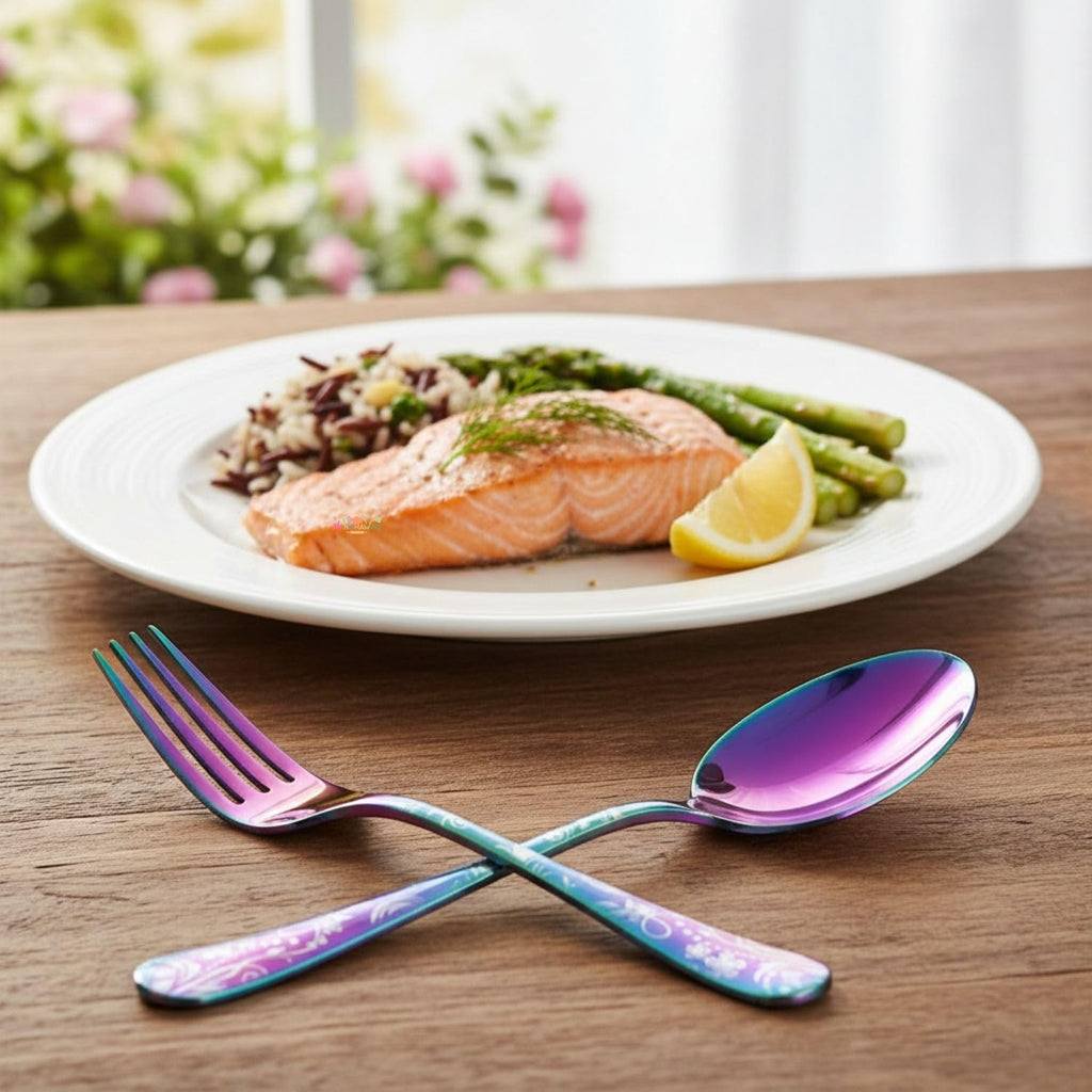 Rainbow Floral spoon and fork set, rust resistant stainless steel, a perfect wedding, housewarming, corporate and festival gift