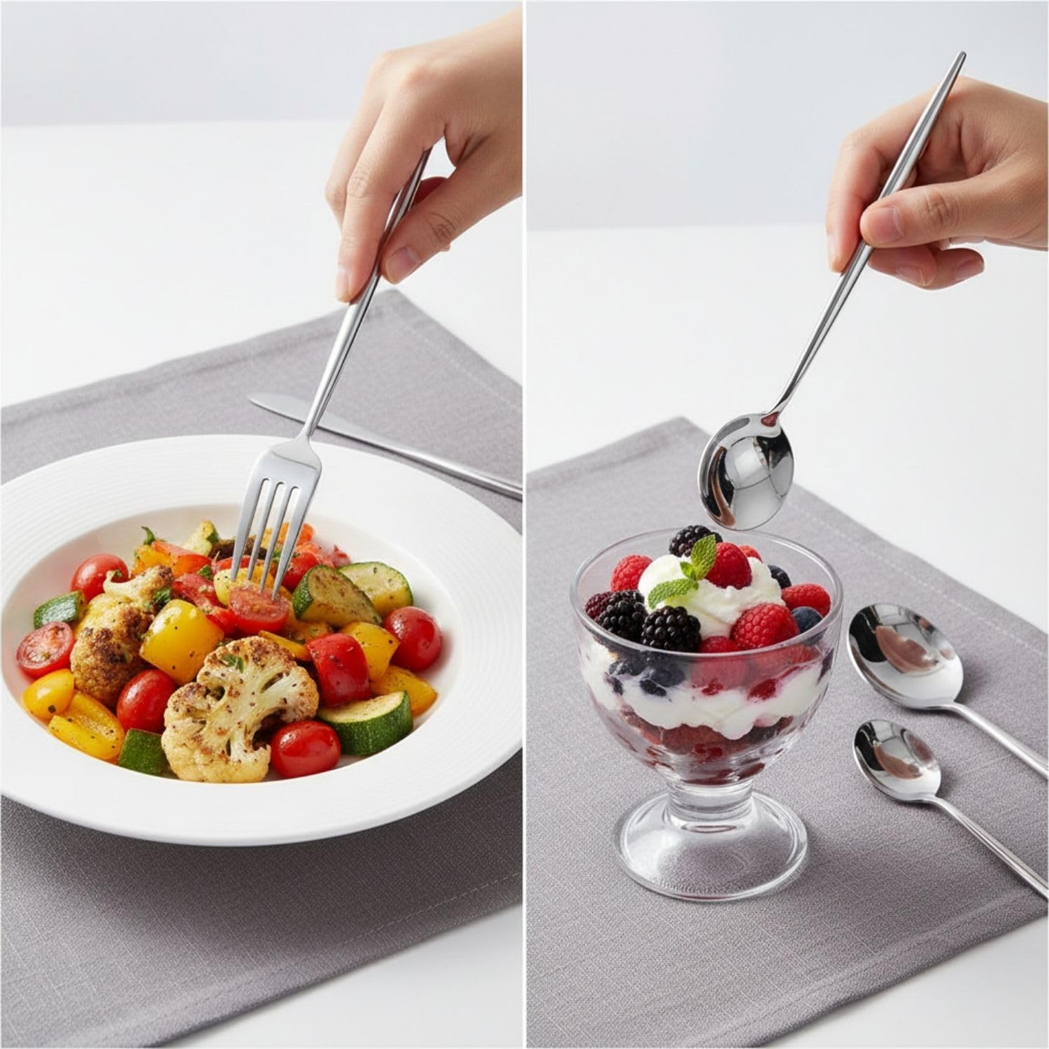 Manishaware Slim Handle 30 Pcs Stainless Steel Cutlery Set for Dining Table, Dishwasher Safe Glossy Flatware (6 spoon set+6 forks set+6 Butter knife+6 Dessert Spoon+ 6 Fruit Fork)