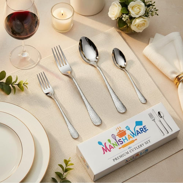 Silver Essential Cutlery Set Hammer Design