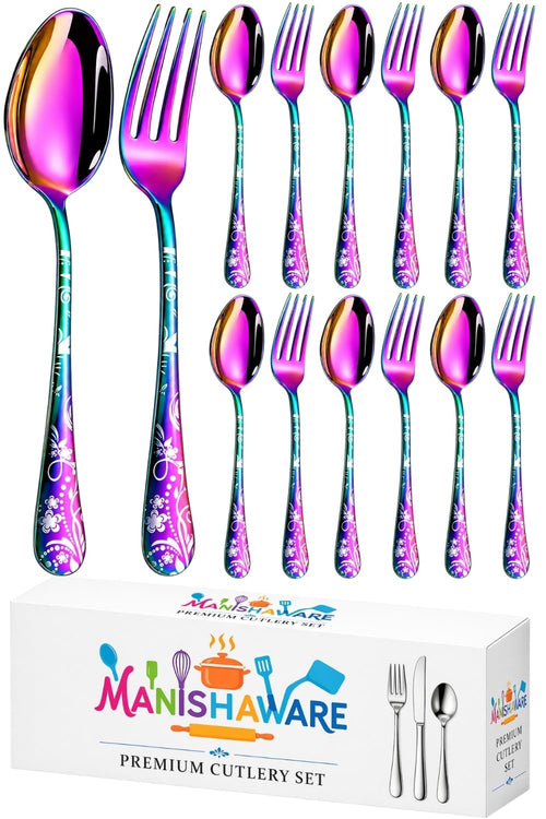 Rainbow Fork & Spoon Set Floral Design
