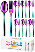 Manishaware Classic Rainbow 12 Pcs Stainless Steel Cutlery Set for Dining Table, Dishwasher Safe Glossy Flatware (6 Forks & 6 Spoons)