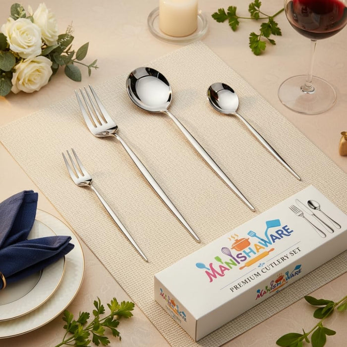 Silver Essential Cutlery Set Slim Design