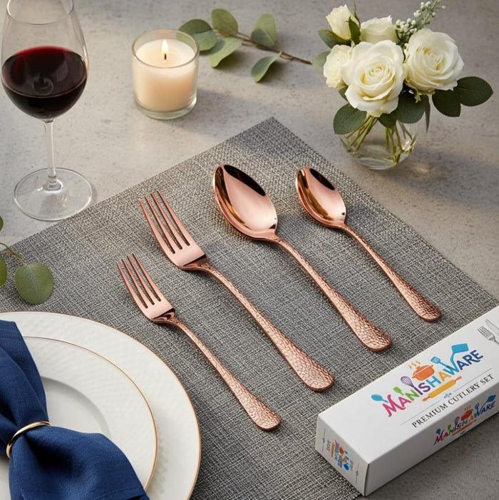 Rosegold Essential Cutlery Set Hammer Design