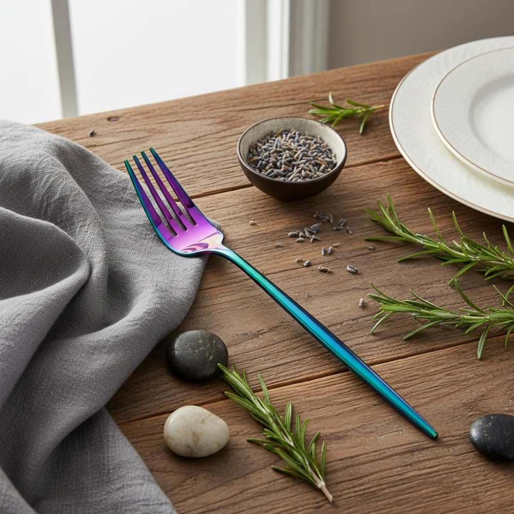 Manishaware 24 Pcs RAINBOW Slim Handle Stainless Dinner Steel Fork set for Kitchen or Dining Table