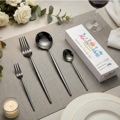 Black Essential Cutlery Set Slim Design