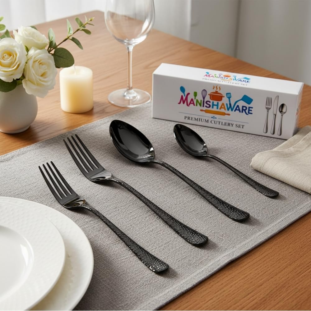 Black Hammer Indian cutlery set, rust resistant stainless steel, a perfect wedding, housewarming, corporate and festival gift