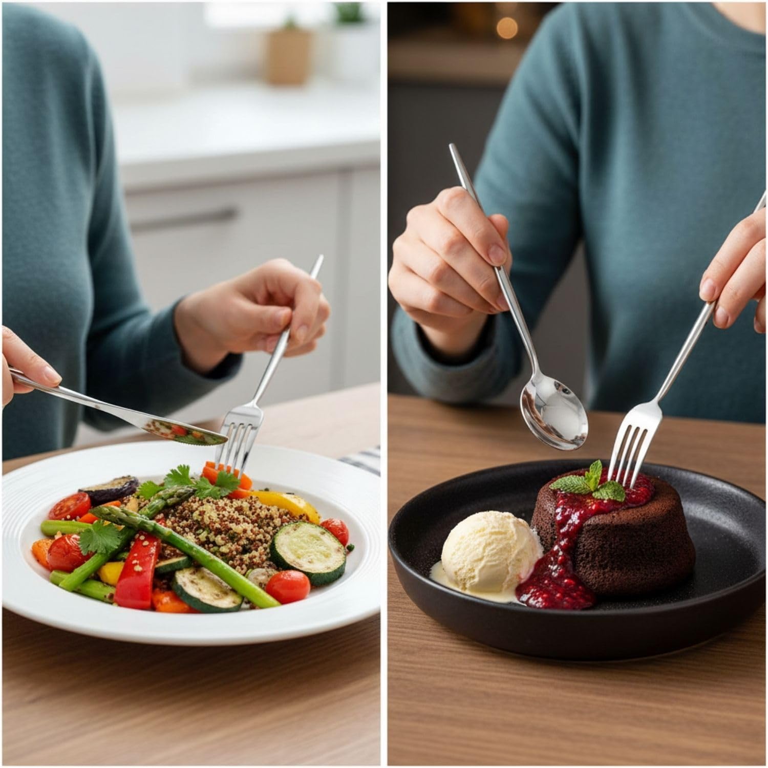 Manishaware Slim Handle Silver 25 Pcs Stainless Steel Cutlery Set for Dining Table, Dishwasher Safe Glossy Flatware (5 spoon set+5 forks set+5 Butter knife+5 Dessert Spoon+5 Fruit Fork)
