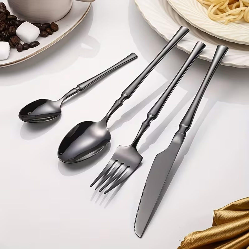 Manishaware Elegant Handle Black 8 Pcs Heavy duty Stainless Steel Cutlery Set for Dining table (2 pcs spoon set+2 pcs forks set+2 pcs Butter knife+2 pcs Dessert Spoon for kitchen)