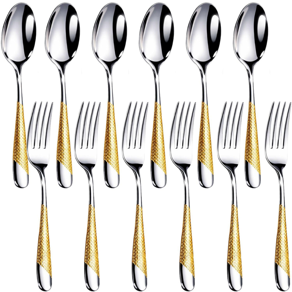 Manishaware Classic 12 Pcs Stainless Steel Cutlery Set for Dining Table, Dishwasher Safe Glossy Flatware (6 Forks & 6 Spoons)