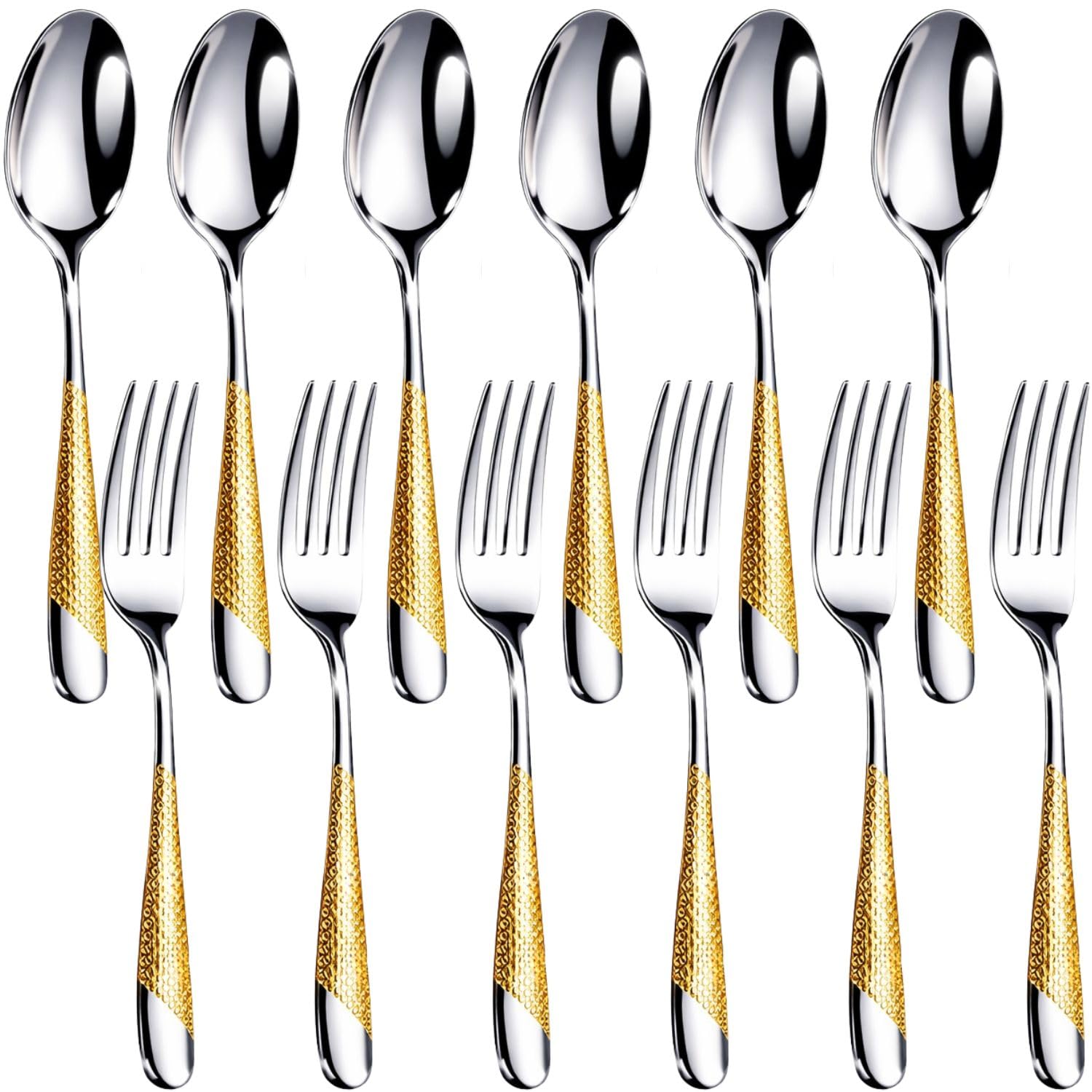 Manishaware Classic 12 Pcs Stainless Steel Cutlery Set for Dining Table, Dishwasher Safe Glossy Flatware (6 Forks & 6 Spoons)
