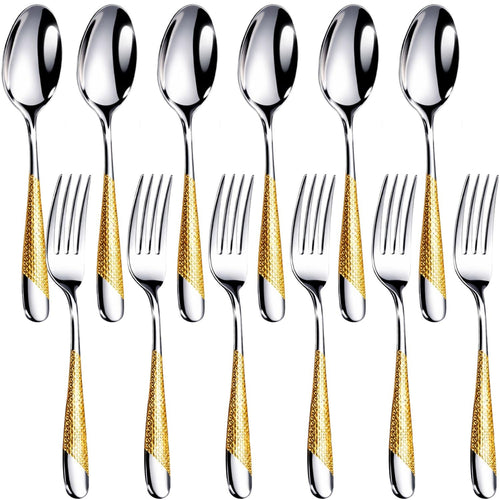 Manishaware Classic 12 Pcs Stainless Steel Cutlery Set for Dining Table, Dishwasher Safe Glossy Flatware (6 Forks & 6 Spoons)