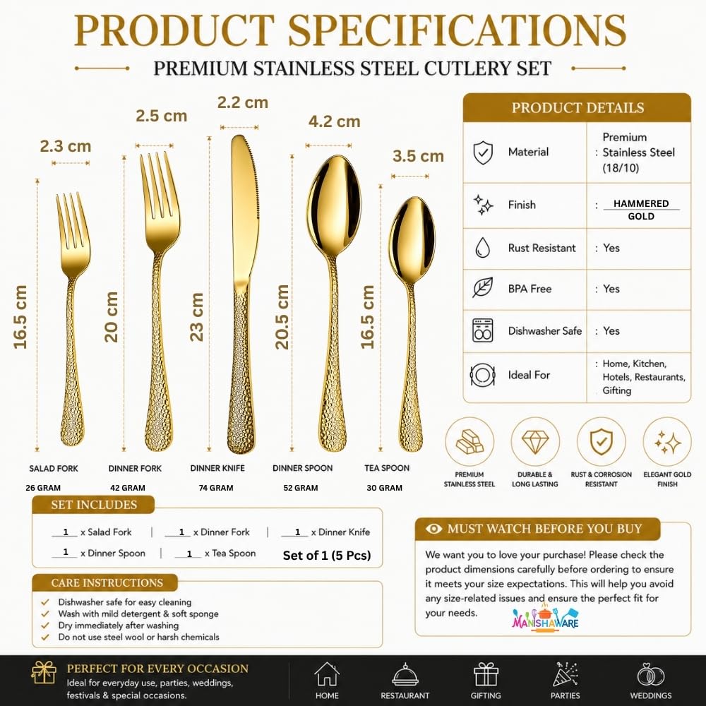 Gold Hammer premium cutlery set, 15 Pcs pack, a perfect wedding, housewarming, corporate and festival gift