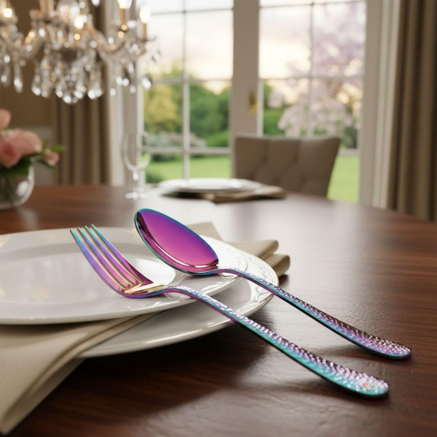 Manishaware Hammered 12 Pcs Stainless Steel Cutlery Set for Dining Table, Dishwasher Safe Glossy Flatware (6 Forks & 6 Spoons)
