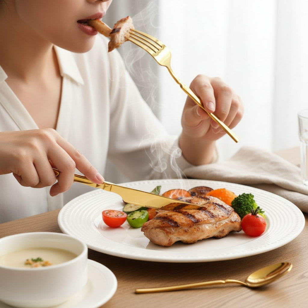 Gold Elegant premium cutlery set, 30 Pcs, dishwasher safe, a perfect wedding, housewarming, corporate and festival gift