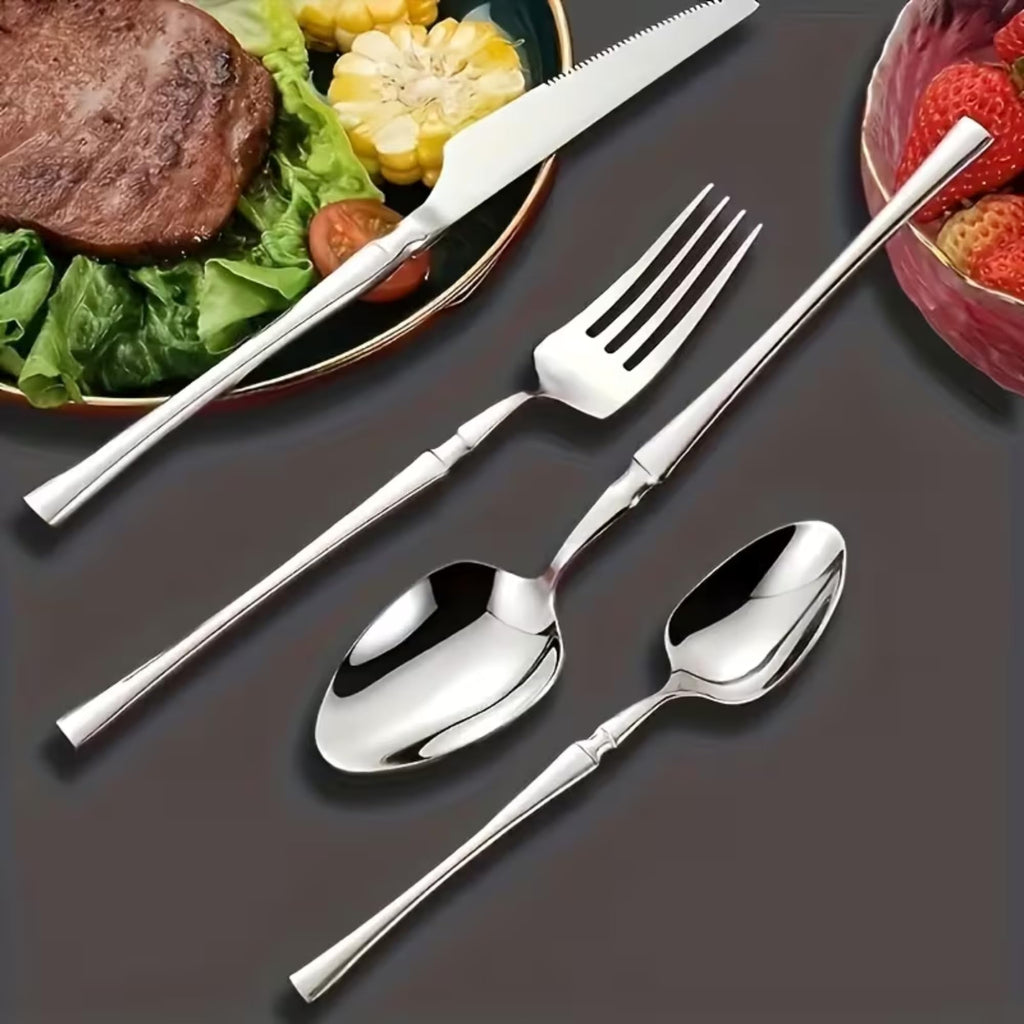 Manishaware Elegant Handle Silver 24 Pcs Heavy duty Stainless Steel Cutlery Set for Dining table (6 pcs spoon set+6 pcs forks set+6 pcs Butter knife+6 pcs Dessert Spoon for kitchen)