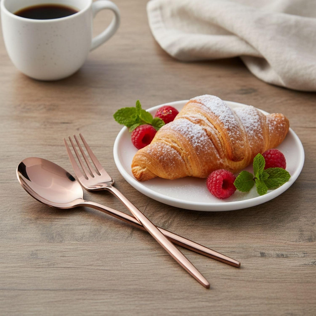 Rose Gold Slim spoon and fork set, rust resistant stainless steel, a perfect wedding, housewarming, corporate and festival gift