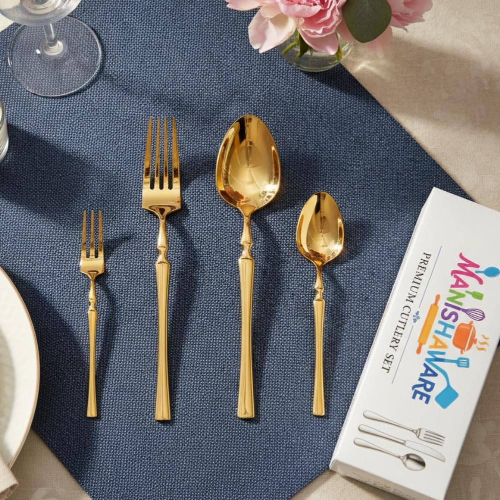 Gold Elegant Indian cutlery set, rust resistant stainless steel, a perfect wedding, housewarming, corporate and festival gift