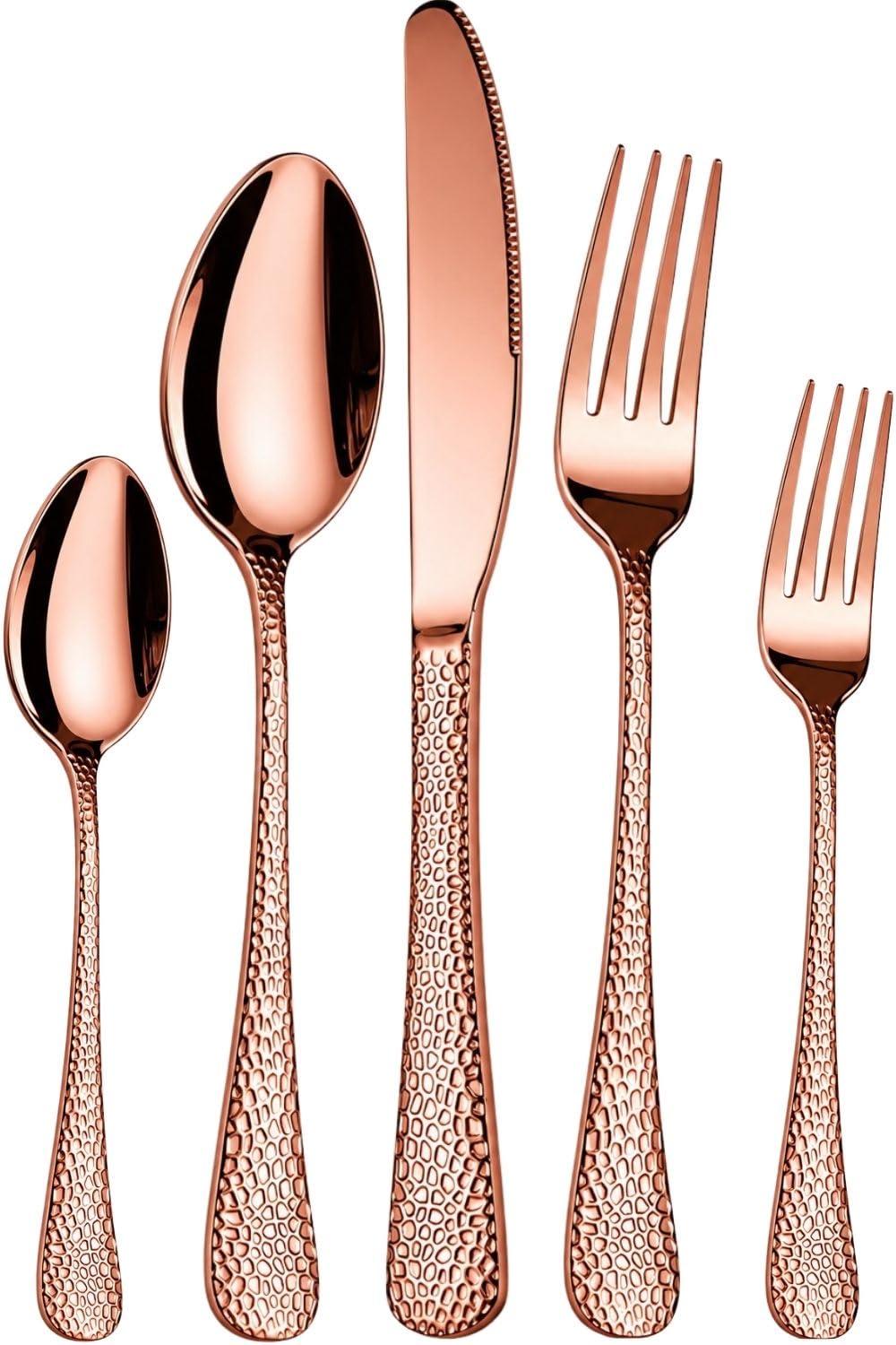 Manishaware Hammered Rose Gold 15 Pcs Stainless Steel Cutlery Set for Dining Table, Dishwasher Safe Glossy Flatware (3 spoon set+3 forks set+3 Butter knife+3 Dessert Spoon+ 3 Fruit Fork)