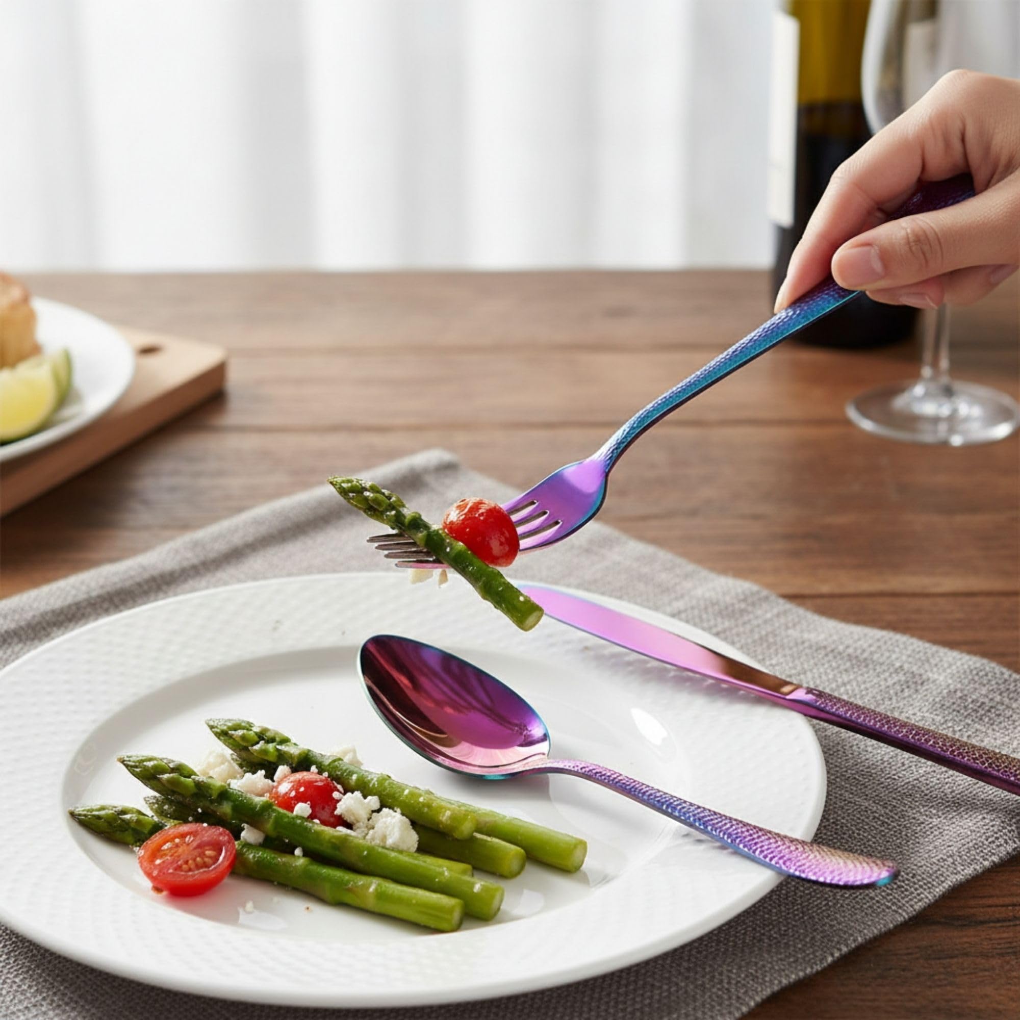 Manishaware Hammered 30 Pcs Stainless Steel Cutlery Set for Dining Table, Dishwasher Safe Glossy Flatware (6 spoon set+6 forks set+6 Butter knife+6 Dessert Spoon+ 6 Fruit Fork)