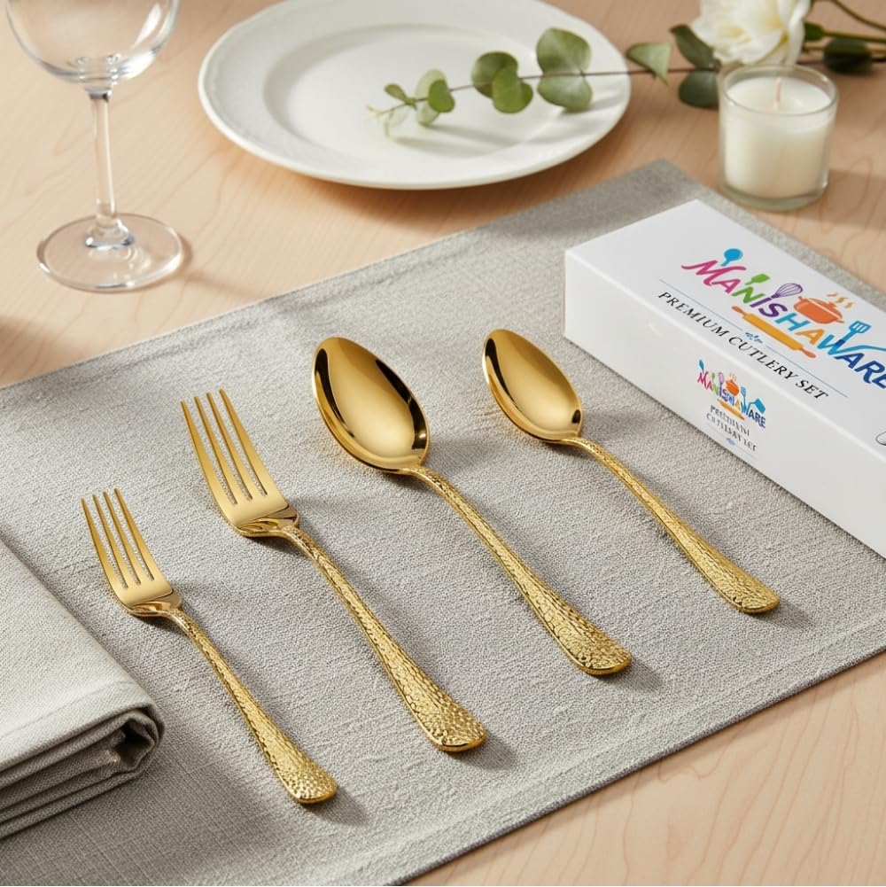 Gold Hammer Indian cutlery set, rust resistant stainless steel, a perfect wedding, housewarming, corporate and festival gift