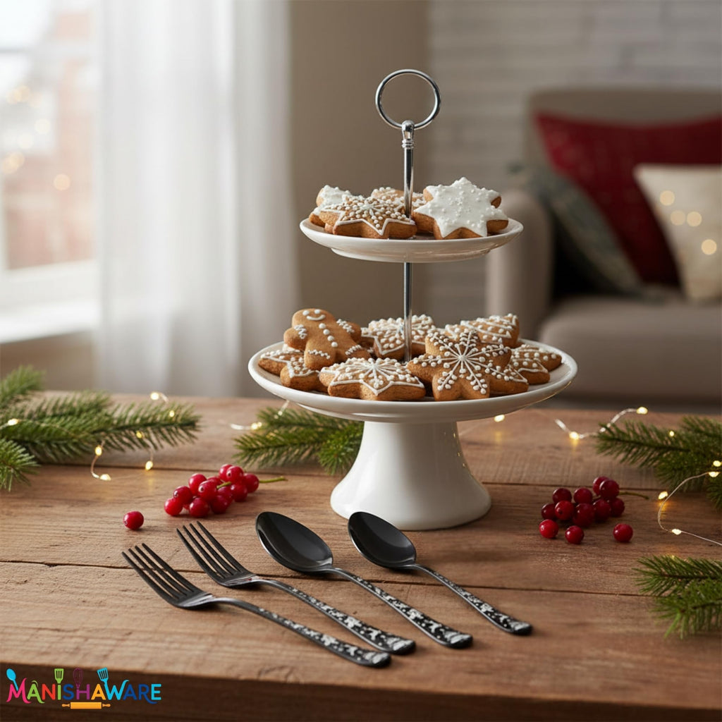Manishaware Christmas Stainless Steel Cutlery Set for Dining Table, Dishwasher Safe Glossy Flatware (4 spoon set+4 forks set+4 Butter knife+4 Dessert Spoon+ 4 Fruit Fork)