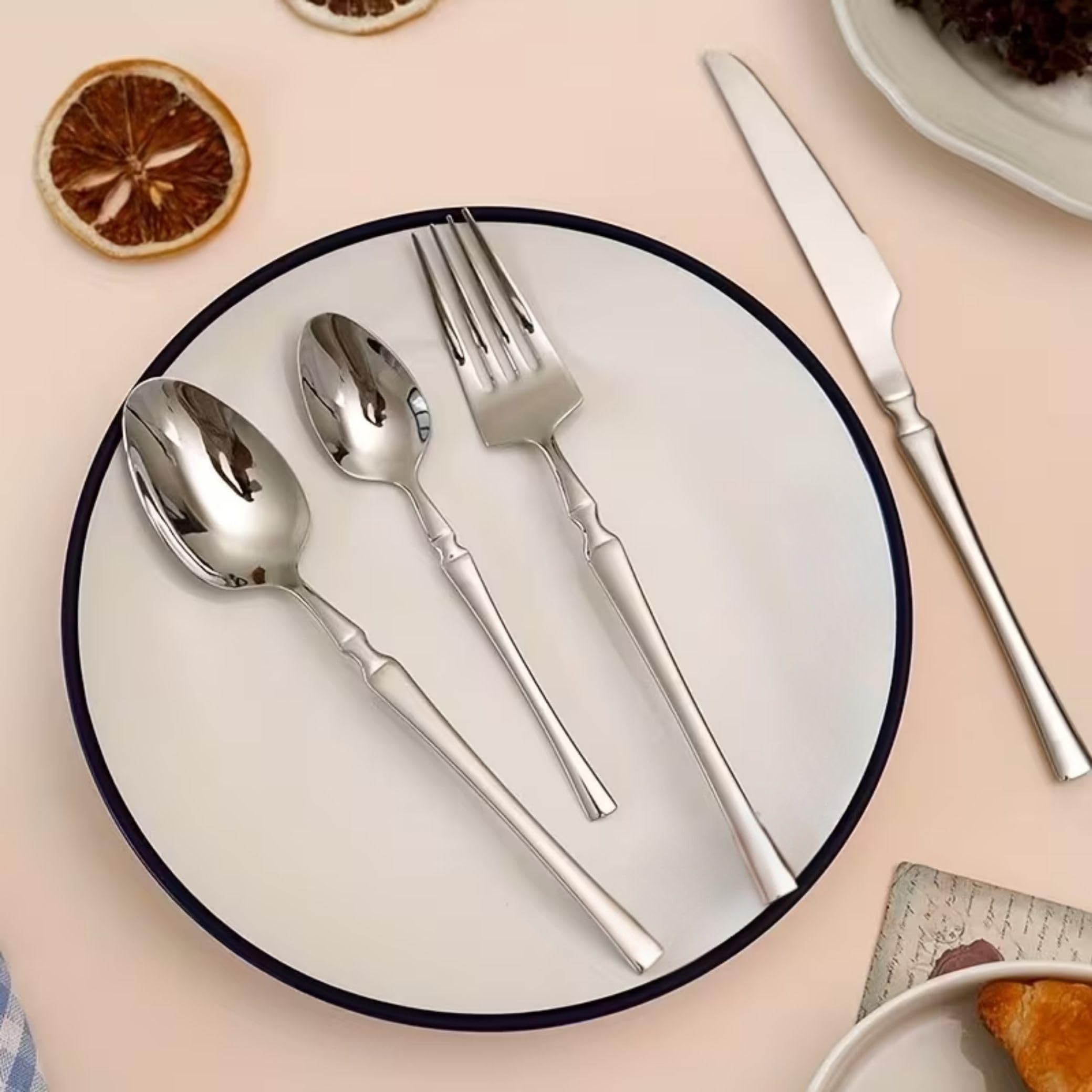 Manishaware Elegant Handle Heavy duty Stainless Steel Cutlery Set for Dining table (spoon set+ forks set+ Butter knife+ Dessert Spoon for kitchen)