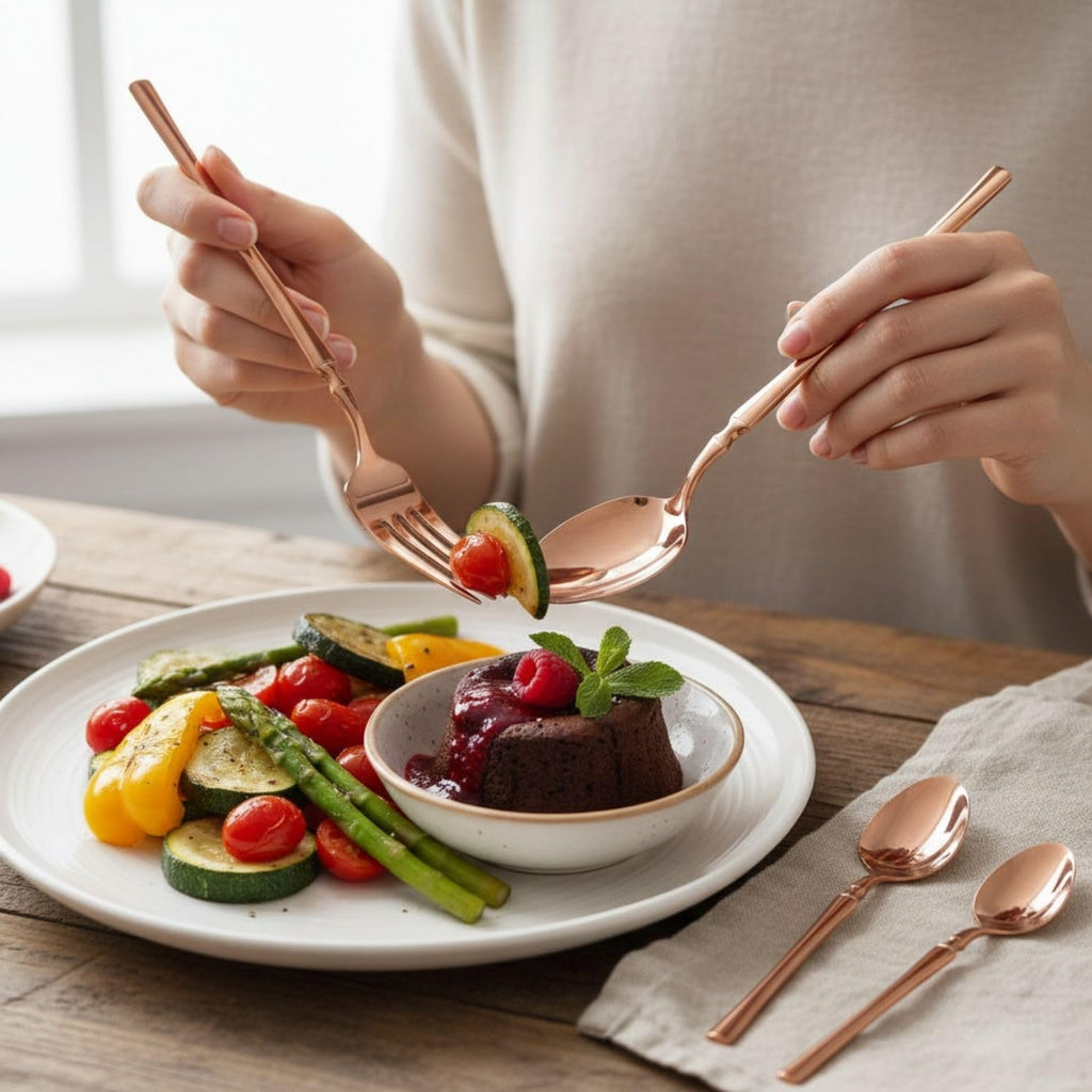 Elegant design steel spoon and fork combo in Rose Gold, 12 Pcs
