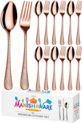 Manishaware Hammered Rose Gold 12 Pcs Stainless Steel Cutlery Set for Dining Table, Dishwasher Safe Glossy Flatware (6 Forks & 6 Spoons)