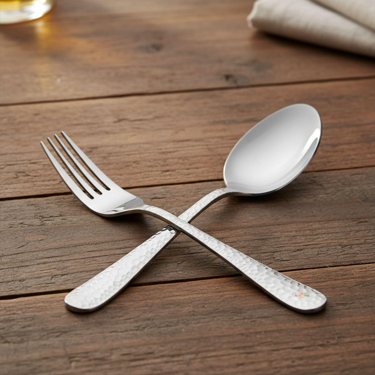 Silver Hammer spoon and fork set, rust resistant stainless steel, a perfect wedding, housewarming, corporate and festival gift