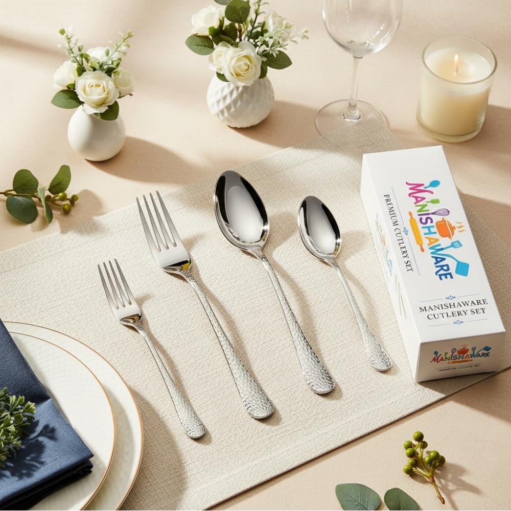 Silver Hammer Indian cutlery set, rust resistant stainless steel, a perfect wedding, housewarming, corporate and festival gift