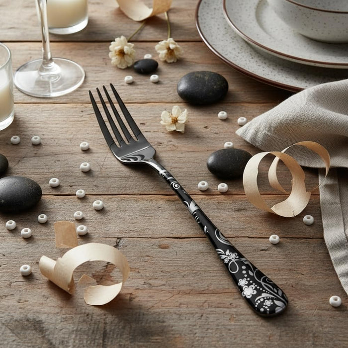 Black Dinner Fork Floral Design