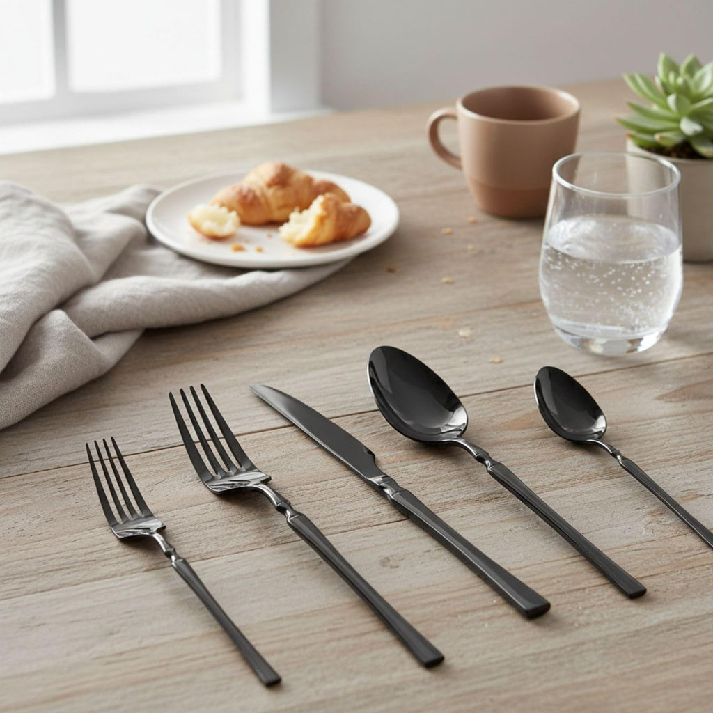 Manishaware Elegant Handle Heavy duty Stainless Steel Cutlery Set for Dining table (spoon set+ forks set+ Butter knife+ Dessert Spoon+ Fuit Fork for kitchen)