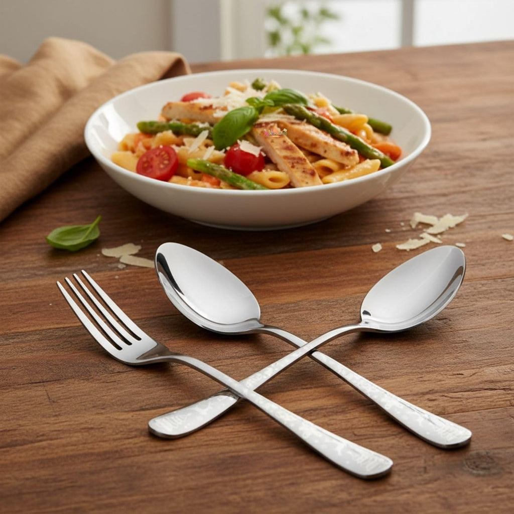 Manishaware Christmas 12 Pcs Stainless Steel Cutlery Set for Dining Table, Dishwasher Safe Glossy Flatware (6 Forks & 6 Spoons)