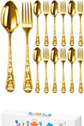 Manishaware Christmas Gold 12 Pcs Stainless Steel Cutlery Set for Dining Table, Dishwasher Safe Glossy Flatware (6 Forks & 6 Spoons)