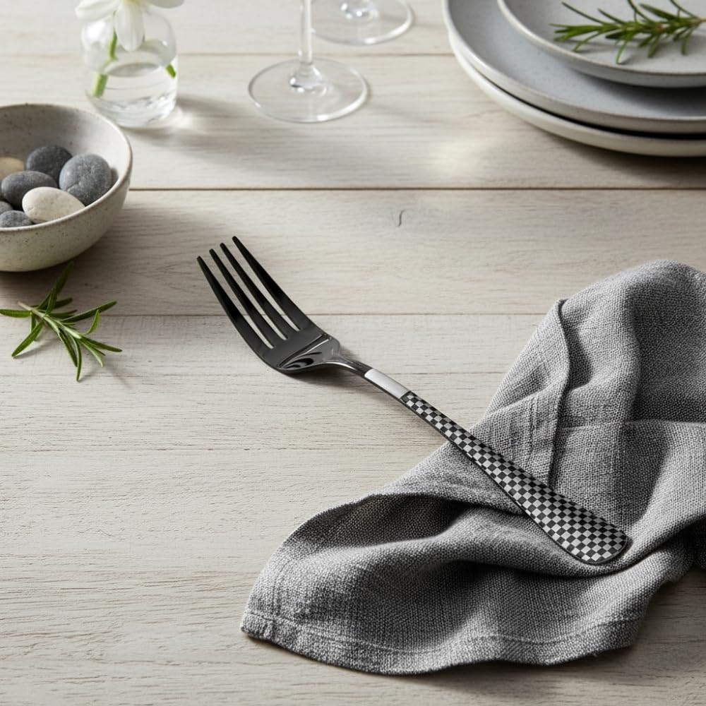 Manishaware 24 Pcs BLACK Checkered Stainless Dinner Steel Fork set for Kitchen or Dining Table