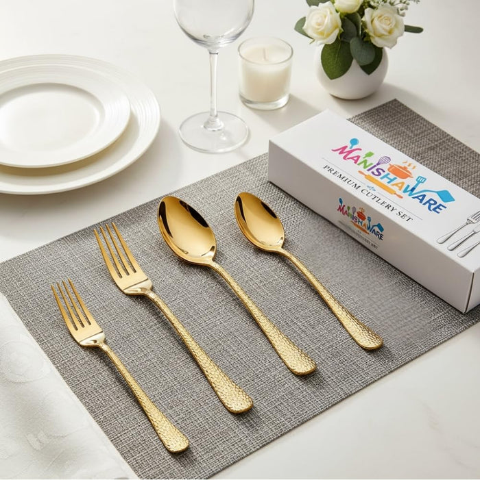 Gold Essential Cutlery Set Hammer Design