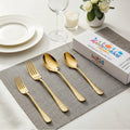 Manishaware Classic Gold 16 Pcs Stainless Steel Cutlery Set for Dining Table, Dishwasher Safe Glossy Flatware (Perfect Spoon Fork Set)