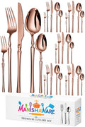 Manishaware Elegant Handle Rose Gold 30 Pcs Stainless Steel Cutlery Set for Dining Table, Dishwasher Safe Glossy Flatware (6 spoon set+6 forks set+6 Butter knife+6 Dessert Spoon+6 Fruit Fork)