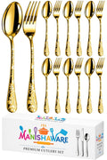 Manishaware Floral Gold 12 Pcs Stainless Steel Cutlery Set for Dining Table, Dishwasher Safe Glossy Flatware (6 Forks & 6 Spoons)