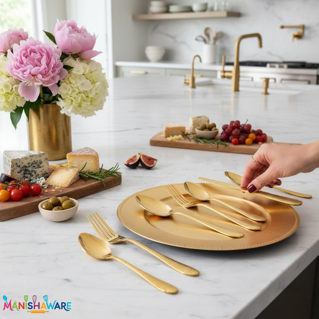 Gold Hammer stainless steel premium cutlery set, 25 Pcs, a perfect wedding, housewarming, corporate and festival gift