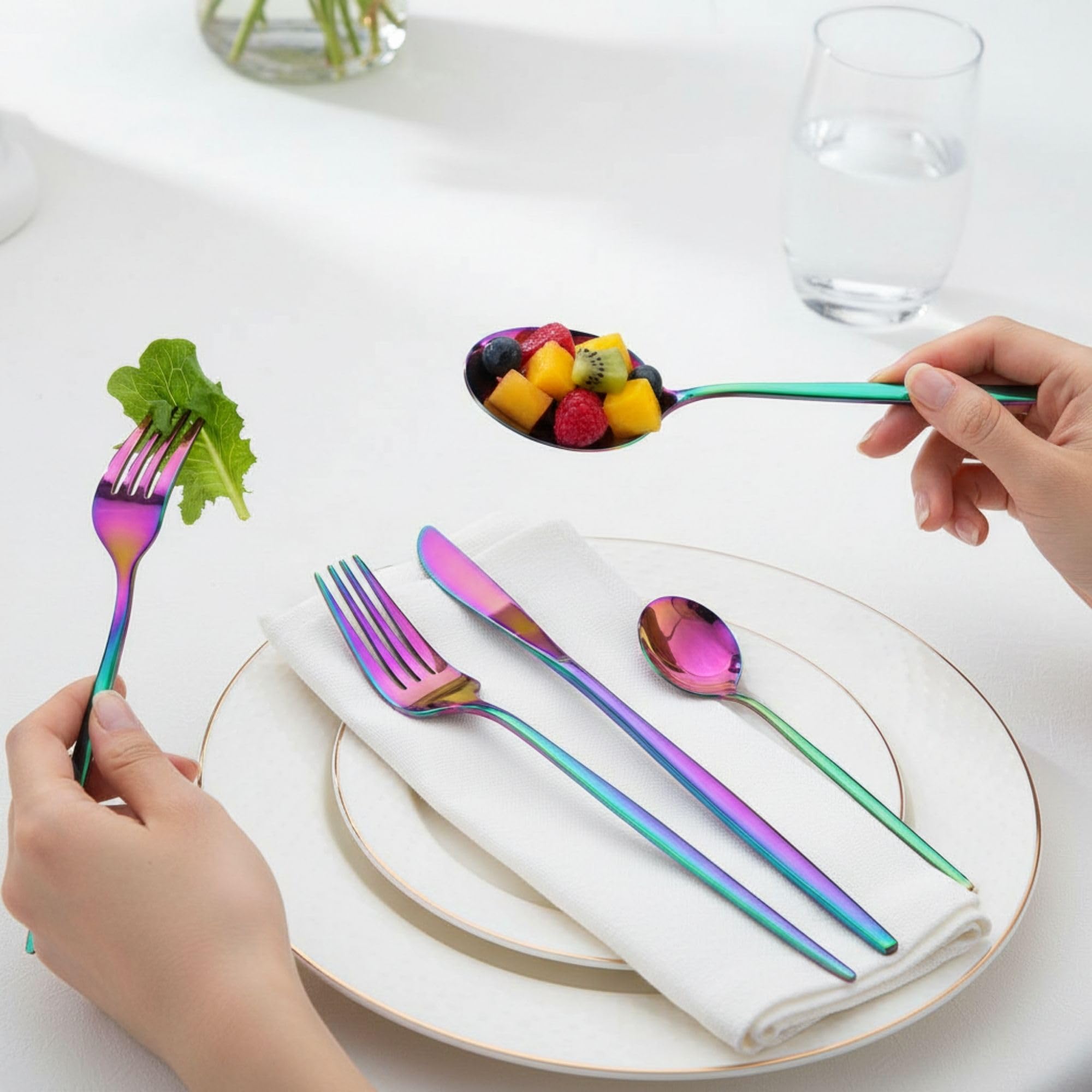 Manishaware Slim Handle 30 Pcs Stainless Steel Cutlery Set for Dining Table, Dishwasher Safe Glossy Flatware (6 spoon set+6 forks set+6 Butter knife+6 Dessert Spoon+ 6 Fruit Fork)