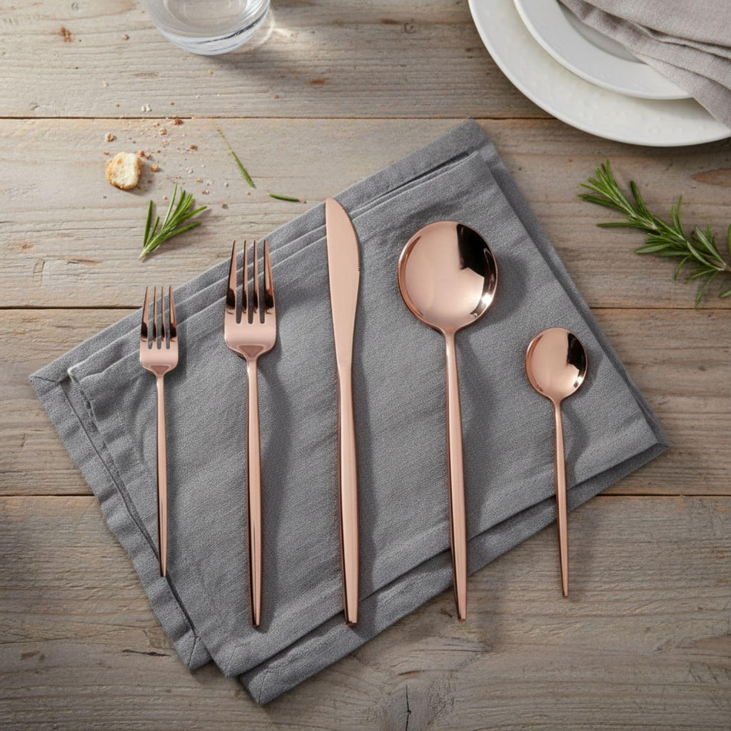 Manishaware Slim Handle Rose Gold 15 Pcs Stainless Steel Cutlery Set for Dining Table, Dishwasher Safe Glossy Flatware (3 spoon set+3 forks set+3 Butter knife+3 Dessert Spoon+ 3 Fruit Fork)