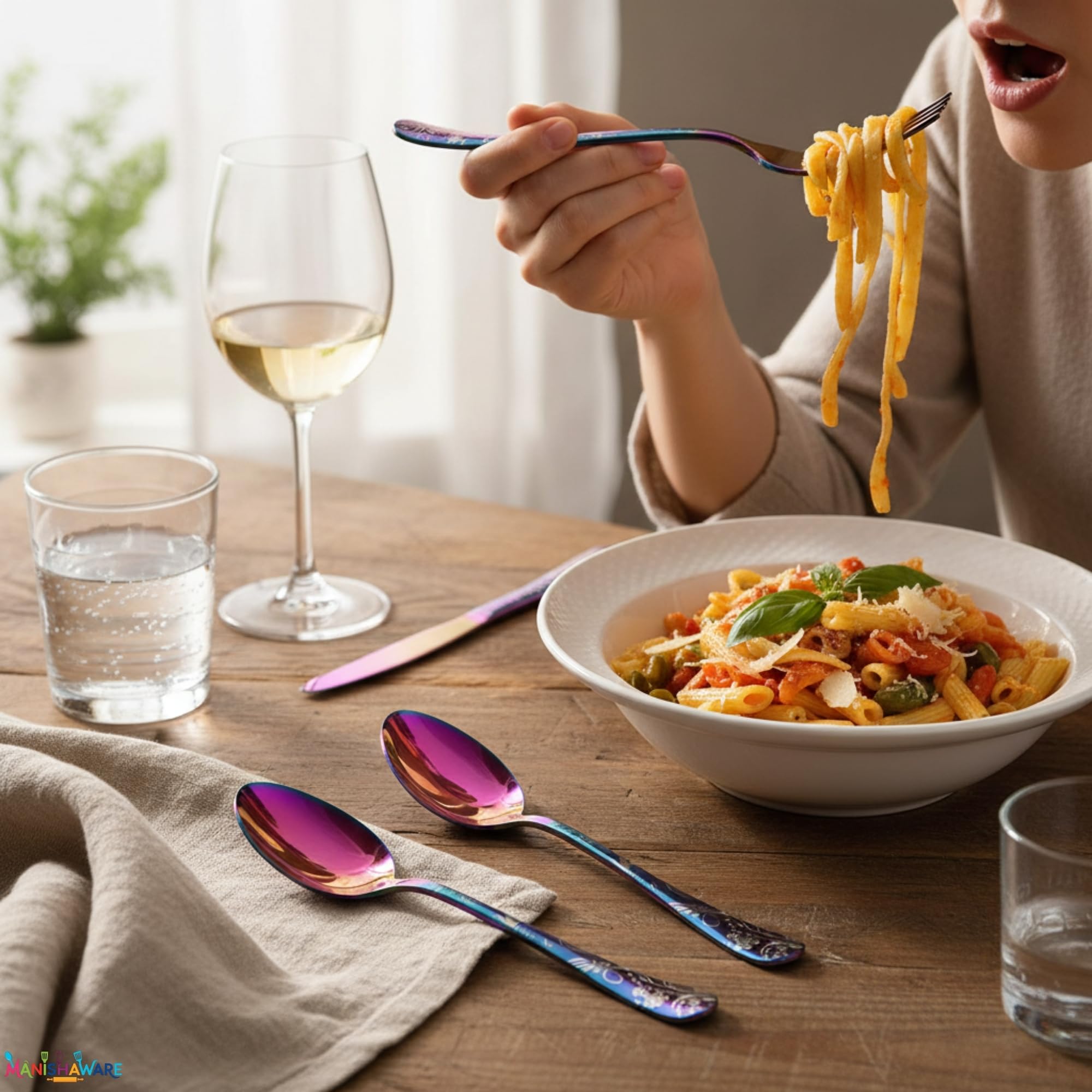 Manishaware Floral Stainless Steel Cutlery Set for Dining Table, Dishwasher Safe Glossy Flatware (4 spoon set+4 forks set+4 Butter knife+4 Dessert Spoon+ 4 FruitFork)